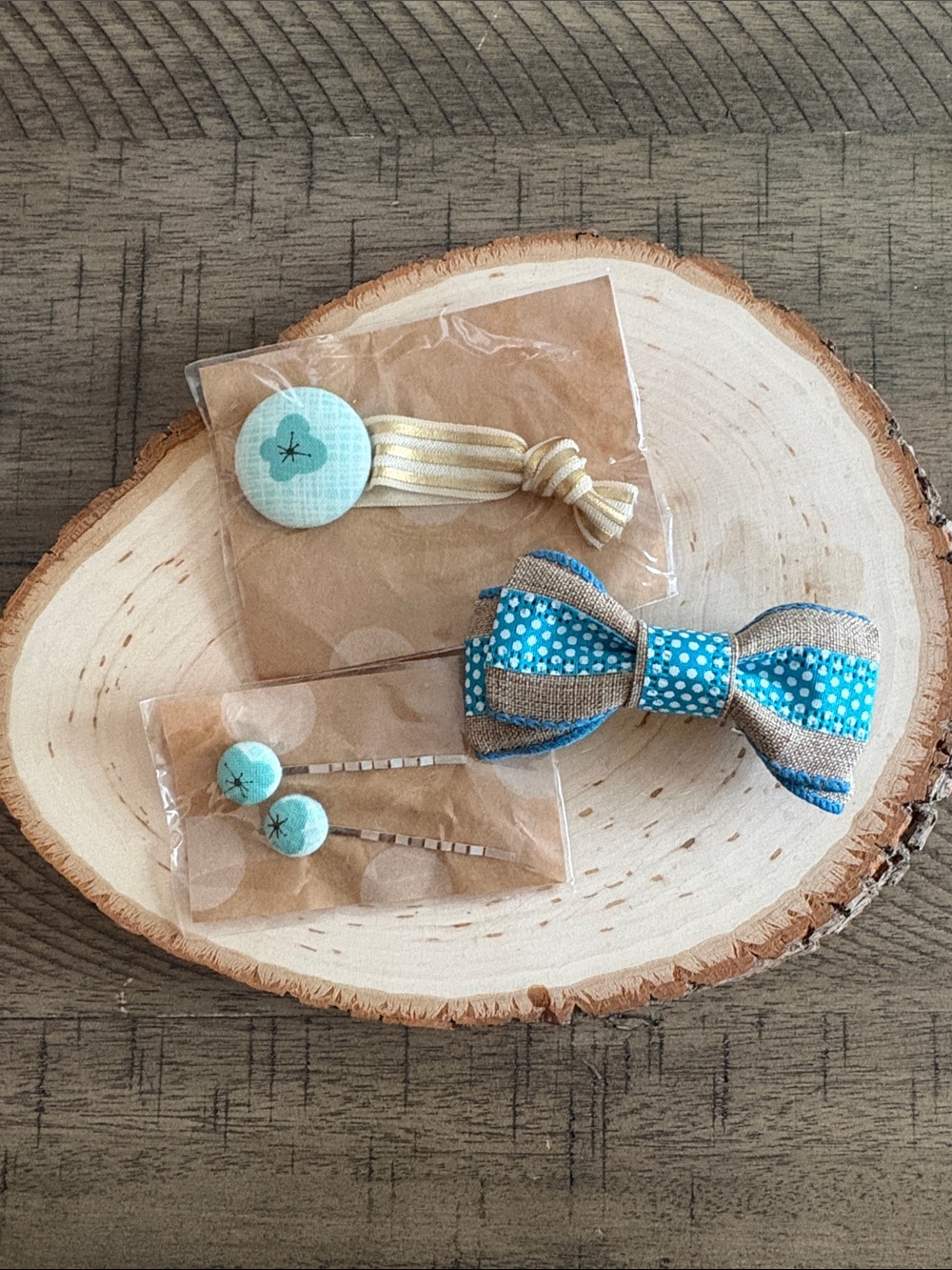 Turquoise Polka Dot Kids Hair Bow & Clip Set